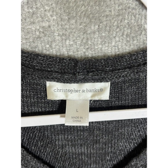 Christopher & Banks Long Sleeve V-Neck Knit Sweater Womens Size Large Black Gray - Picture 3 of 14